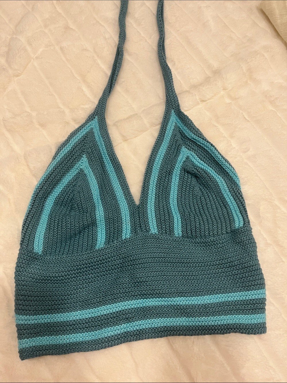Striped Knit Halter Bandeau Top in Teal & Aqua